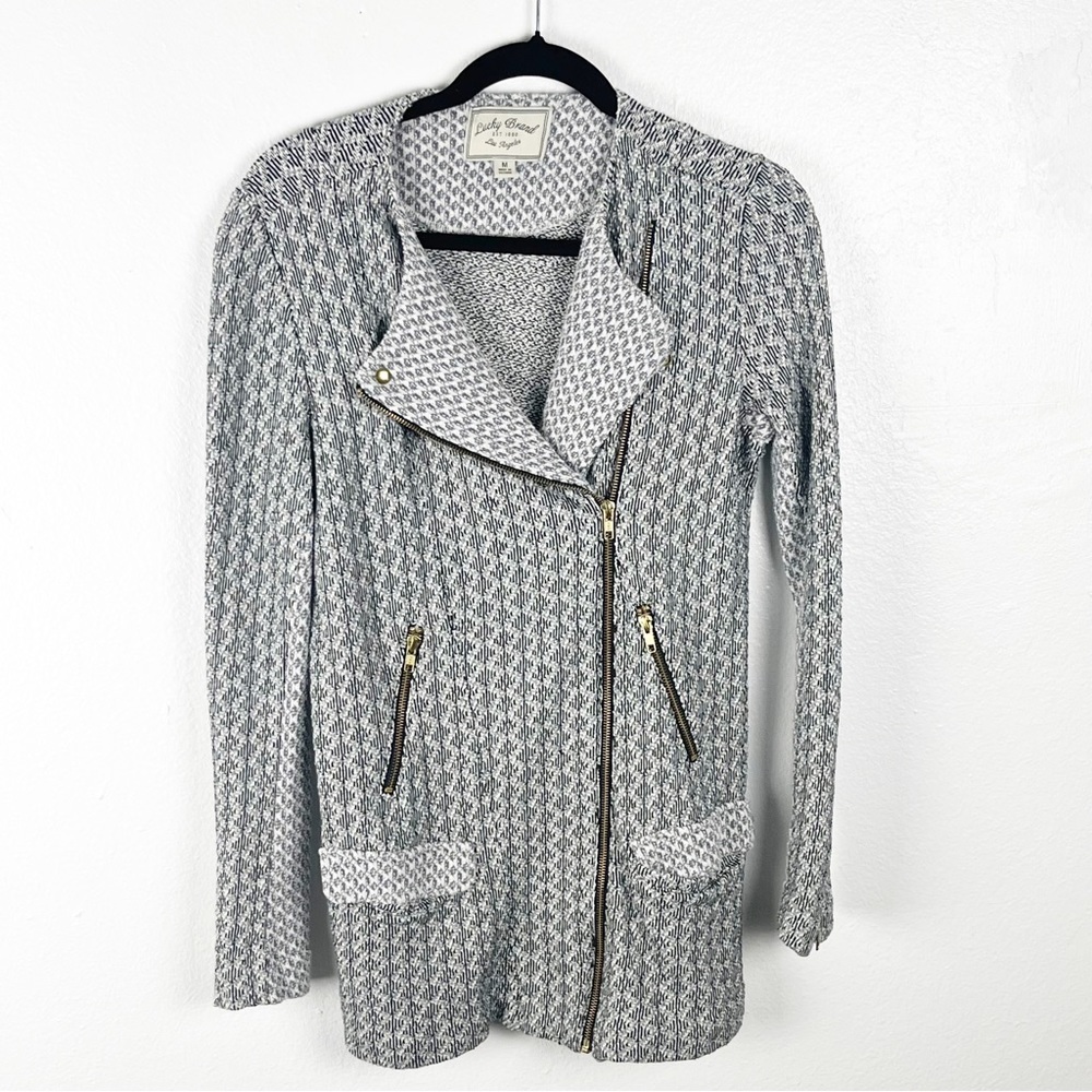 LUCKY BRAND Marnie Gray Long Sleeves Off Set Zipper Jacket, Size Medium